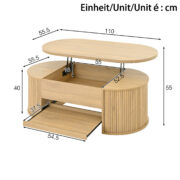 Anhebbarer Couchtisch, Couchtisch mit gebogenen Holzseiten, ausziehbarem Regal, anhebbarer Tischplat - Image 9