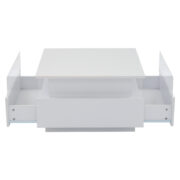 Modernes Hochglanz-LED-Couchtisch Kaffeetisch 70*70*41cm mit 2 Schubladen und transparentem Präsenta - Image 9