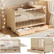 Bewegliches multifunktionales Babybett, 4-stufige Höhenverstellung, Babybett mit Schubladen, massive - Image 9