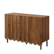Modernes holzfarbenes Sideboard mit Wellentüren – 120x35x80 cm – grifflos, verstellbare Regale – Sta