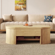 Anhebbarer Couchtisch, Couchtisch mit gebogenen Holzseiten, ausziehbarem Regal, anhebbarer Tischplat - Image 10