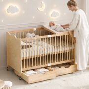 Bewegliches multifunktionales Babybett, 4-stufige Höhenverstellung, Babybett mit Schubladen, massive - Image 10