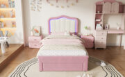 Kinder-Polsterbett 90 x 200 cm, Rosa, mit Schublade am Fußende, weißer Rückenlehne, App-gesteuerter - Image 10