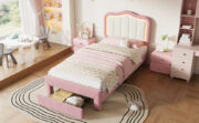 Kinder-Polsterbett 90 x 200 cm, Rosa, mit Schublade am Fußende, weißer Rückenlehne, App-gesteuerter - Image 11