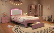 Kinder-Polsterbett 90 x 200 cm, Rosa, mit Schublade am Fußende, weißer Rückenlehne, App-gesteuerter - Image 12