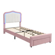 Kinder-Polsterbett 90 x 200 cm, Rosa, mit Schublade am Fußende, weißer Rückenlehne, App-gesteuerter - Image 16