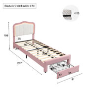 Kinder-Polsterbett 90 x 200 cm, Rosa, mit Schublade am Fußende, weißer Rückenlehne, App-gesteuerter - Image 7