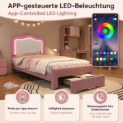 Kinder-Polsterbett 90 x 200 cm, Rosa, mit Schublade am Fußende, weißer Rückenlehne, App-gesteuerter - Image 8