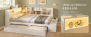 Holzbett 120 x 200 cm, Stauraumbett in Weiß, Funktionsbett mit Ausziehbett 90 x 190 cm, halb umlaufe - Image 13