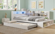 Holzbett 120 x 200 cm, Stauraumbett in Weiß, Funktionsbett mit Ausziehbett 90 x 190 cm, halb umlaufe - Image 15