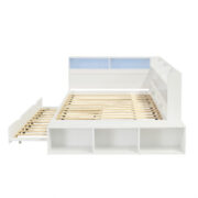 Holzbett 120 x 200 cm, Stauraumbett in Weiß, Funktionsbett mit Ausziehbett 90 x 190 cm, halb umlaufe - Image 18