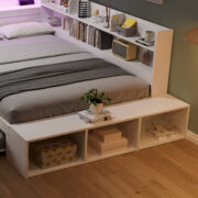 Holzbett 120 x 200 cm, Stauraumbett in Weiß, Funktionsbett mit Ausziehbett 90 x 190 cm, halb umlaufe - Image 23