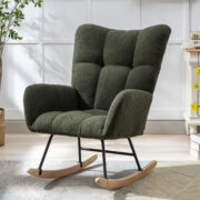Teddy Fabric Rocking Chair with Pocket, Soft Rocking Chair for Nursery, Comfy Wingback Golider Rocki - Image 2
