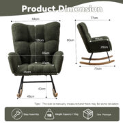 Teddy Fabric Rocking Chair with Pocket, Soft Rocking Chair for Nursery, Comfy Wingback Golider Rocki - Image 3