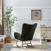 Teddy Fabric Rocking Chair with Pocket, Soft Rocking Chair for Nursery, Comfy Wingback Golider Rocki - Image 12