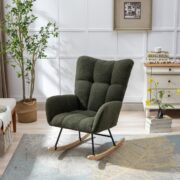 Teddy Fabric Rocking Chair with Pocket, Soft Rocking Chair for Nursery, Comfy Wingback Golider Rocki - Image 13