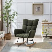 Teddy Fabric Rocking Chair with Pocket, Soft Rocking Chair for Nursery, Comfy Wingback Golider Rocki - Image 14