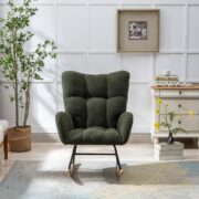 Teddy Fabric Rocking Chair with Pocket, Soft Rocking Chair for Nursery, Comfy Wingback Golider Rocki - Image 18