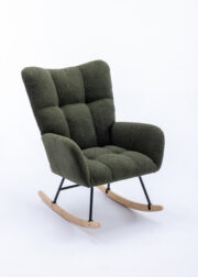 Teddy Fabric Rocking Chair with Pocket, Soft Rocking Chair for Nursery, Comfy Wingback Golider Rocki - Image 24