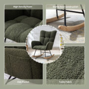 Teddy Fabric Rocking Chair with Pocket, Soft Rocking Chair for Nursery, Comfy Wingback Golider Rocki - Image 6