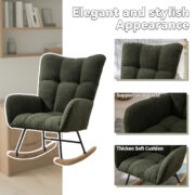 Teddy Fabric Rocking Chair with Pocket, Soft Rocking Chair for Nursery, Comfy Wingback Golider Rocki - Image 7
