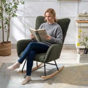 Teddy Fabric Rocking Chair with Pocket, Soft Rocking Chair for Nursery, Comfy Wingback Golider Rocki - Image 9