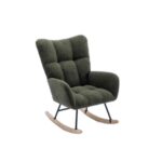 Teddy Fabric Rocking Chair with Pocket, Soft Rocking Chair for Nursery, Comfy Wingback Golider Rocki