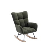 Teddy Fabric Rocking Chair with Pocket, Soft Rocking Chair for Nursery, Comfy Wingback Golider Rocki